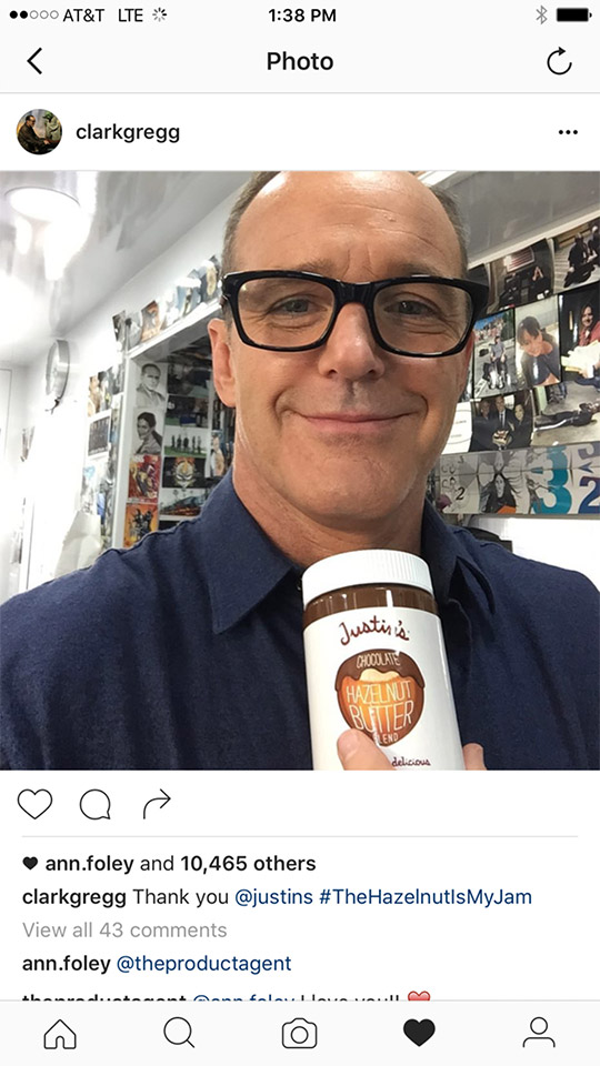 Clark Gregg from Agents of SHIELD - Justin’s peanut butter